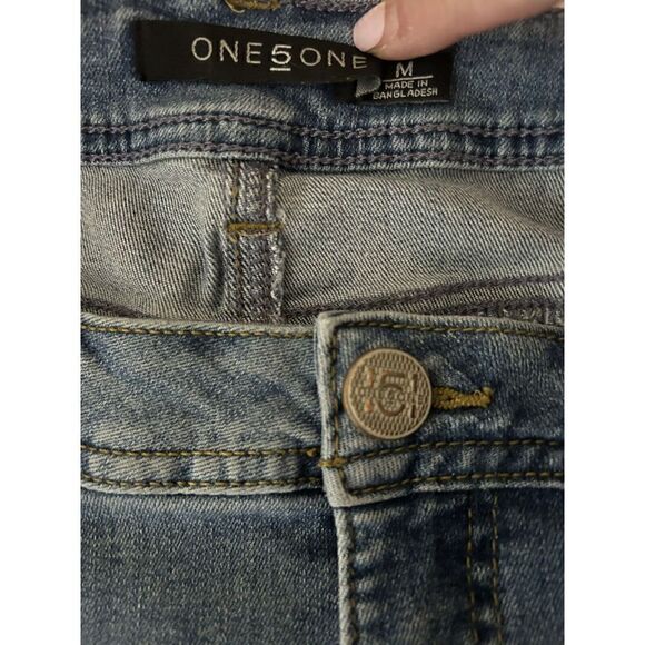 One 5 One 151  Blue Denim Pencil Midi Skirt Pieced Front Frayed Edge Sz M - Picture 4 of 4